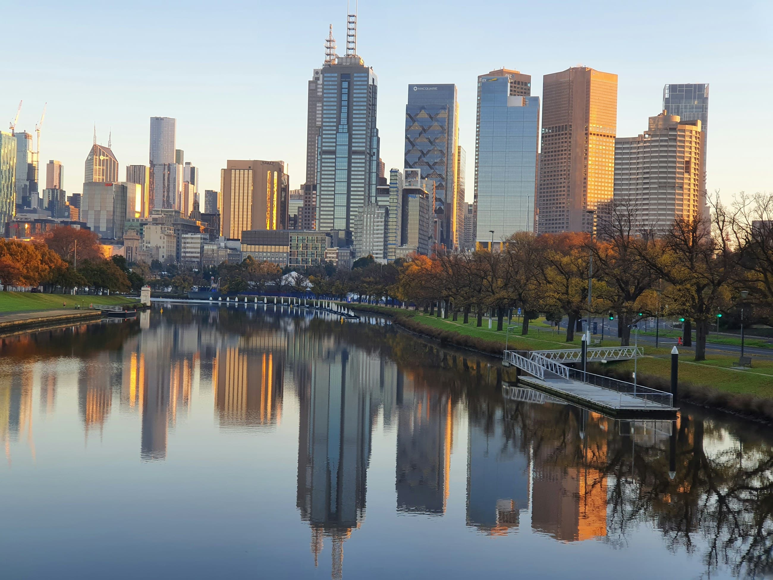 Melbourne CBD reflected in the Yarra River at dawn